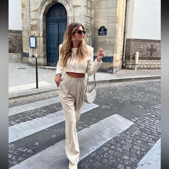 ZARA SATIN EFFECT FULL LENGTH DART PANTS - Picture 6 of 10